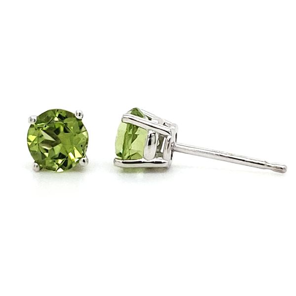 14K White Gold 5mm Peridot Stud Earrings Image 3 Quality Gem LLC Bethel, CT