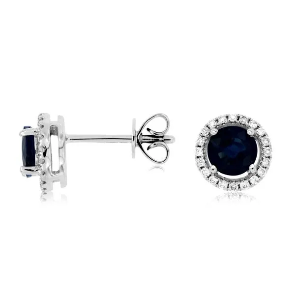 14K White Gold Sapphire & Diamond Halo Stud Earrings Quality Gem LLC Bethel, CT