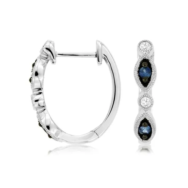 14K White Gold Sapphire and Diamond Milgrain Oval Hoop Earring Quality Gem LLC Bethel, CT