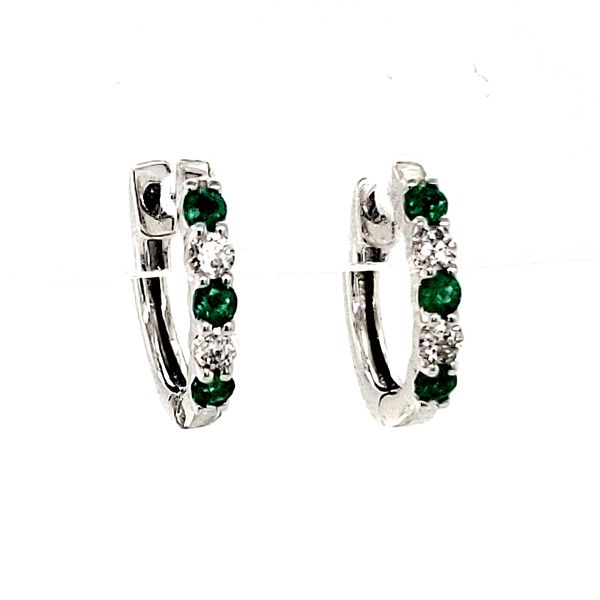 14K White Gold Emerald and Diamond Hoop Earrings Quality Gem LLC Bethel, CT