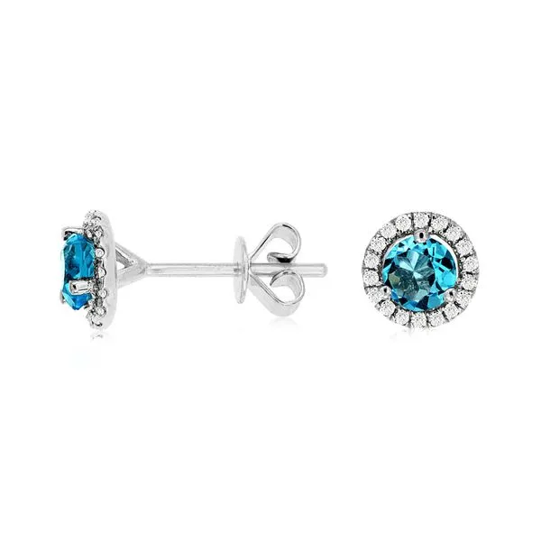 14K White Gold Blue Topaz and Diamond Halo Earrings Quality Gem LLC Bethel, CT
