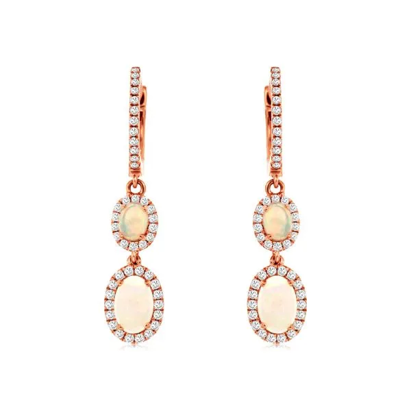 14K Rose Gold Opal and Diamond Drop Earrings Quality Gem LLC Bethel, CT