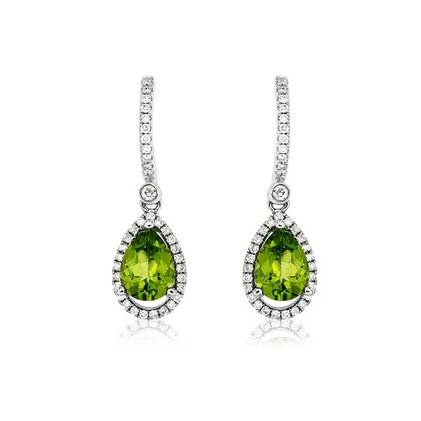 14K White Gold Peridot and Diamond Halo Drop Earrings Quality Gem LLC Bethel, CT