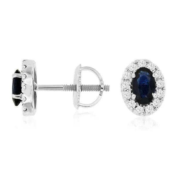 14K White Gold Sapphire and Diamond Oval Halo Stud Earrings Quality Gem LLC Bethel, CT