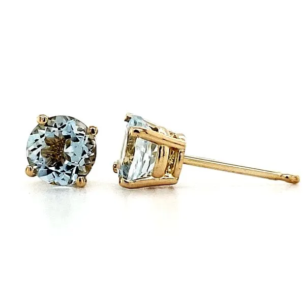 14K Yellow Gold 5mm Aquamarine Stud Earrings Image 3 Quality Gem LLC Bethel, CT