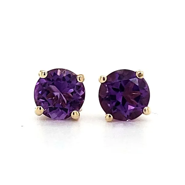 14K Yellow Gold 5mm Amethyst Stud Earrings Image 2 Quality Gem LLC Bethel, CT