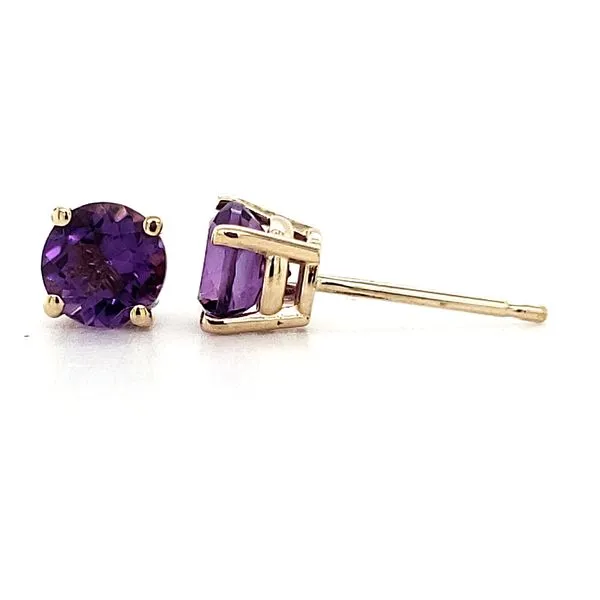 14K Yellow Gold 5mm Amethyst Stud Earrings Image 3 Quality Gem LLC Bethel, CT