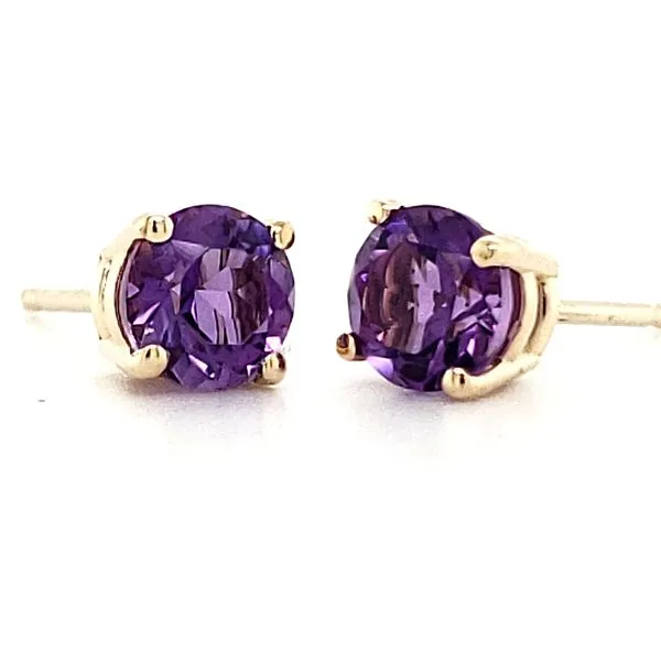 14K Yellow Gold 5mm Amethyst Stud Earrings Quality Gem LLC Bethel, CT