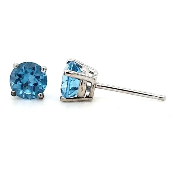 14K White Gold 5mm Blue Topaz Stud Earrings Image 3 Quality Gem LLC Bethel, CT