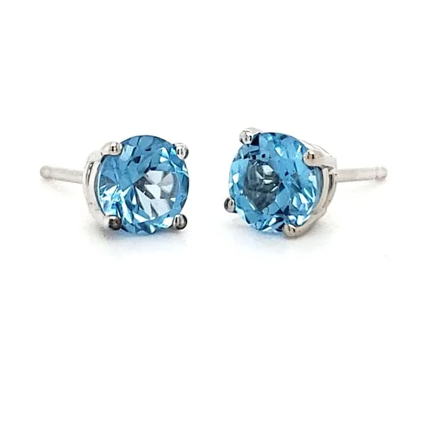14K White Gold 5mm Blue Topaz Stud Earrings Quality Gem LLC Bethel, CT