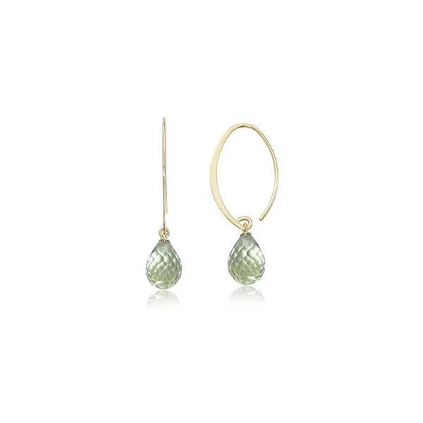 14K Yellow Gold Green Quartz Briolette Dangle Earrings Quality Gem LLC Bethel, CT