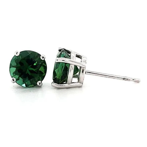 14K White Gold 6mm Round Green Tourmaline Stud Earrings Image 2 Quality Gem LLC Bethel, CT