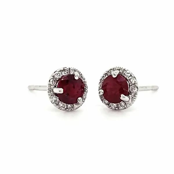 14K White Gold Ruby & Diamond Halo Stud Earrings Quality Gem LLC Bethel, CT