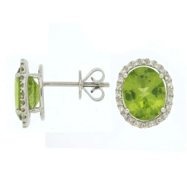 14K White Gold Oval Peridot and Diamond Halo Earrings Quality Gem LLC Bethel, CT