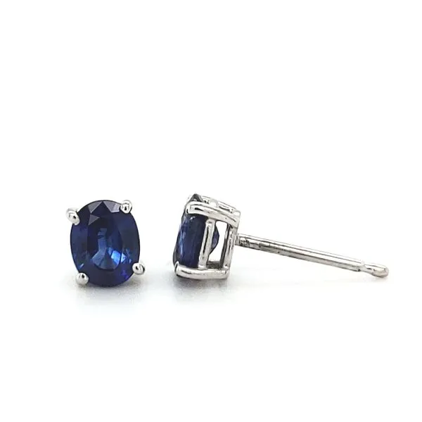 14K White Gold Oval Sapphire Stud Earrings Image 3 Quality Gem LLC Bethel, CT