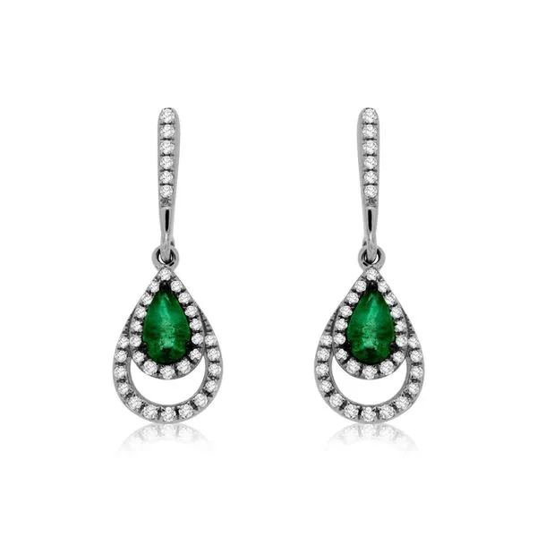 14K White Gold Emerald and Diamond Dangle Earrings Quality Gem LLC Bethel, CT