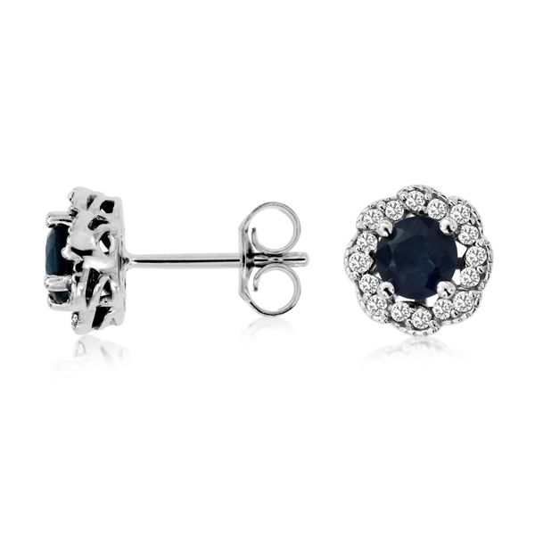 14K White Gold Sapphire and Diamond Scalloped Halo Earrings Quality Gem LLC Bethel, CT