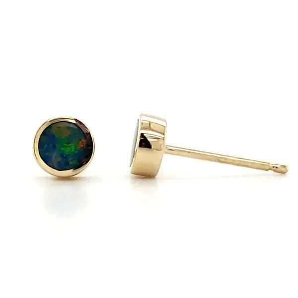 14K Yellow Gold Opal Doublet Bezel Stud Earrings Image 3 Quality Gem LLC Bethel, CT