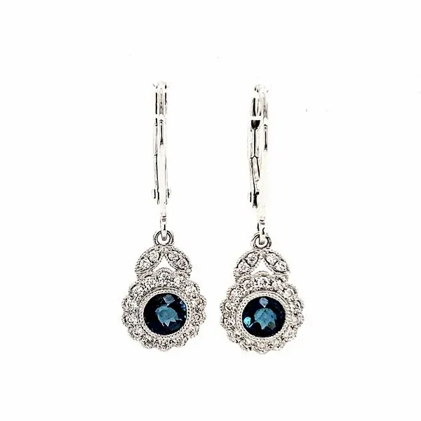 14K White Gold Blue Topaz and Diamond Leverback Earrings Quality Gem LLC Bethel, CT