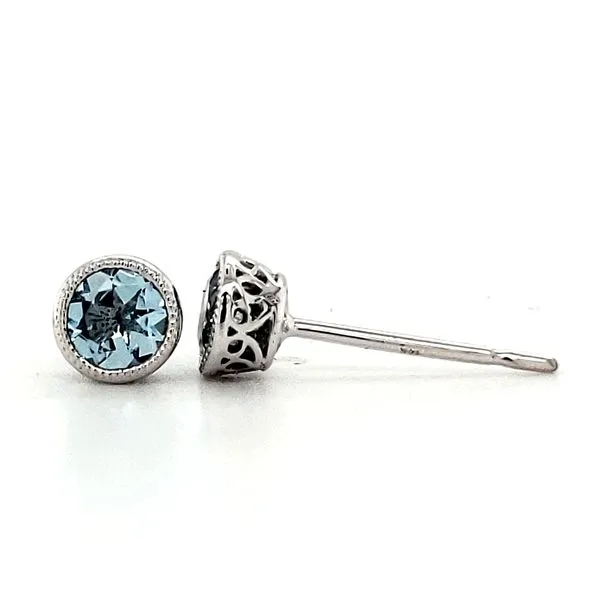 14K White Gold Filgree Beaded Bezel Aquamarine Earrings Image 2 Quality Gem LLC Bethel, CT