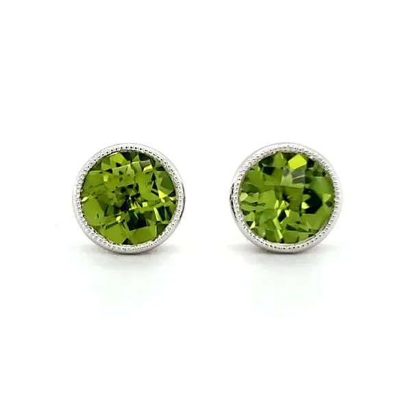 14K White Gold Milgrain Bezel Peridot Stud Earrings Quality Gem LLC Bethel, CT