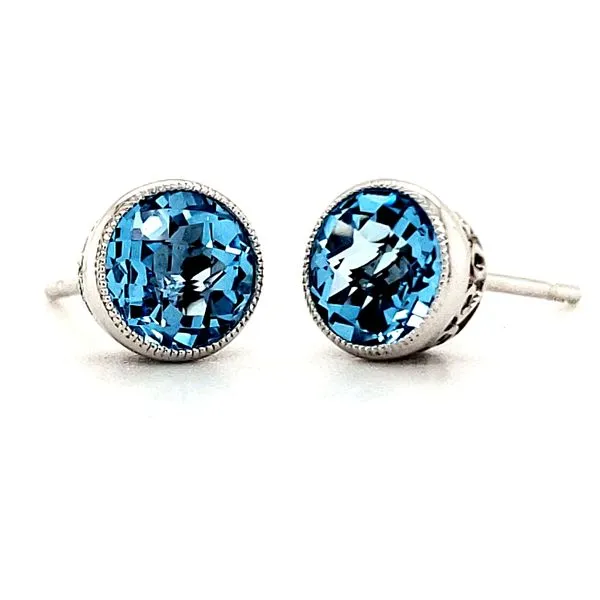 14K White Gold Blue Topaz Stud Earrings Image 2 Quality Gem LLC Bethel, CT