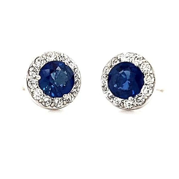 14K White Gold Sapphire and Diamond Halo Stud Earrings Quality Gem LLC Bethel, CT