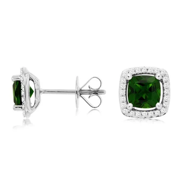 14K White Gold Chrome Diopside and Diamond Cushion Halo Earrings Quality Gem LLC Bethel, CT