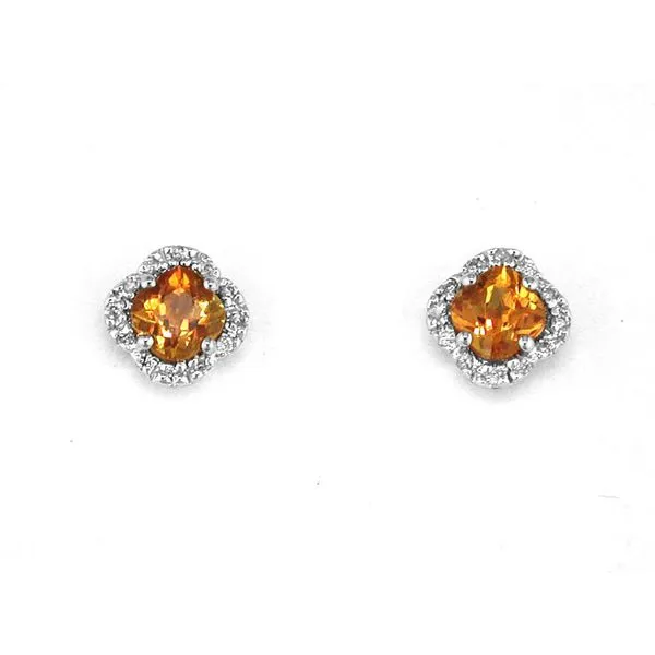 14K White Gold Citrine and Diamond Quatrefoil Halo Earrings Quality Gem LLC Bethel, CT