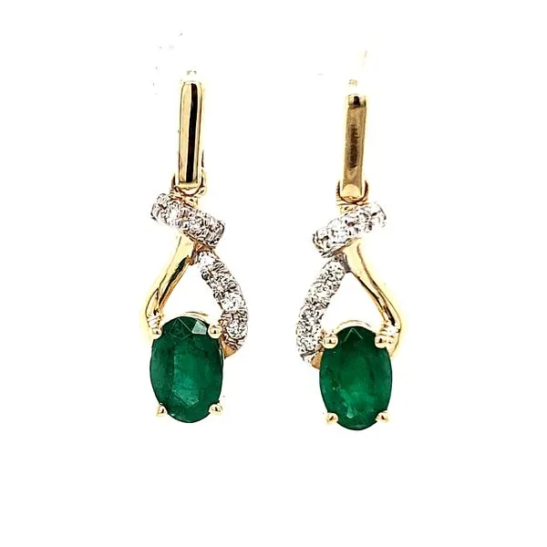 14K Yellow Gold Emerald and Diamond Dangle Earrings Quality Gem LLC Bethel, CT