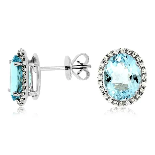 14K White Gold Oval Aquamarine & Diamond Earrings Quality Gem LLC Bethel, CT
