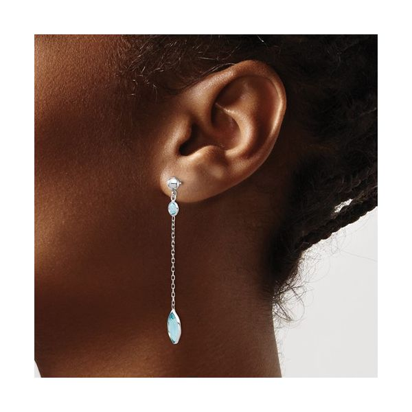 14K White Gold Marquise And Round Blue Topaz Drop Dangle Earrings Image 3 Quality Gem LLC Bethel, CT