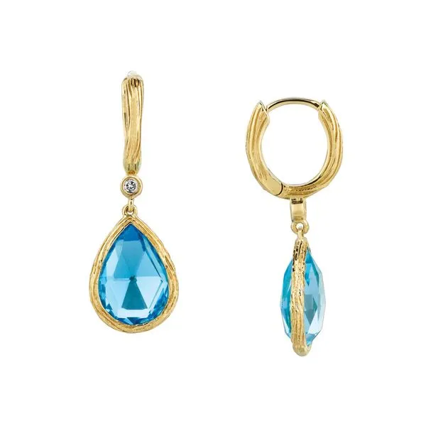 14K Yellow Gold Pear Blue Topaz Briolette Dangle Earrings Quality Gem LLC Bethel, CT