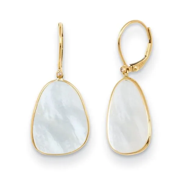 14K Yellow Gold Mother of Pearl and Diamond Earrings Quality Gem LLC Bethel, CT
