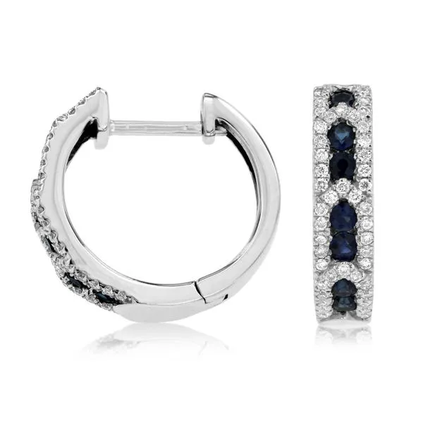 14K White Gold Sapphire & Diamond Huggie Hoop Earrings Quality Gem LLC Bethel, CT