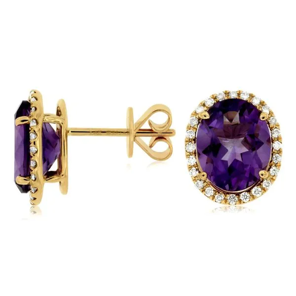 14K Yellow Gold Amethyst and Diamond Oval Halo Earrings Quality Gem LLC Bethel, CT