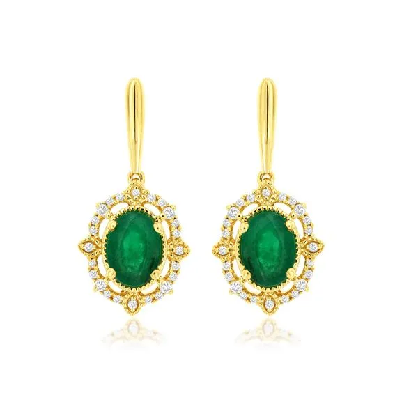 14K Yellow Gold Emerald Dangle Earrings Quality Gem LLC Bethel, CT