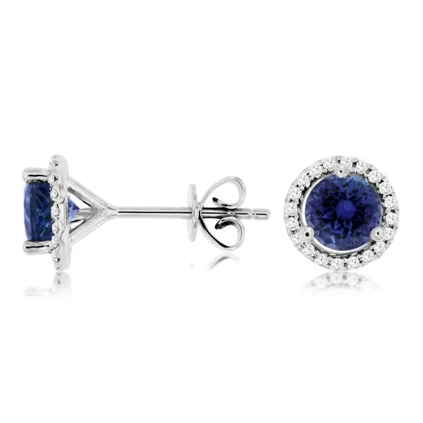 14K White Gold Tanzanite and Diamond Halo Stud Earrings Quality Gem LLC Bethel, CT