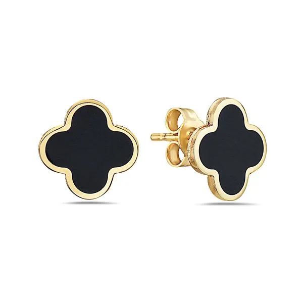 14K Yellow Gold Black Onyx Clover Stud Earrings Quality Gem LLC Bethel, CT