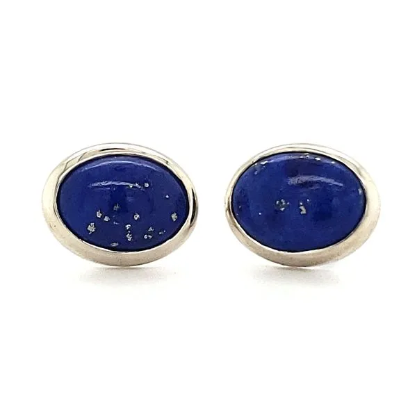 14K White Gold Oval Cabachon Lapis Earrings Quality Gem LLC Bethel, CT