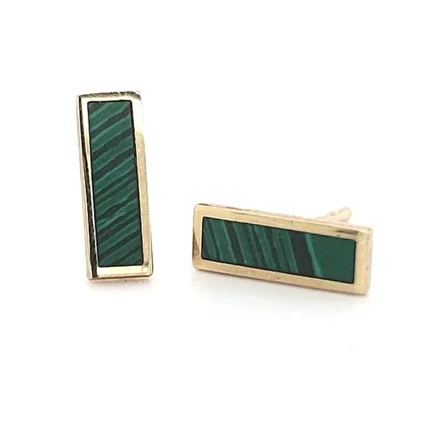 14K Yellow Gold Malachite Bar Earrings Quality Gem LLC Bethel, CT