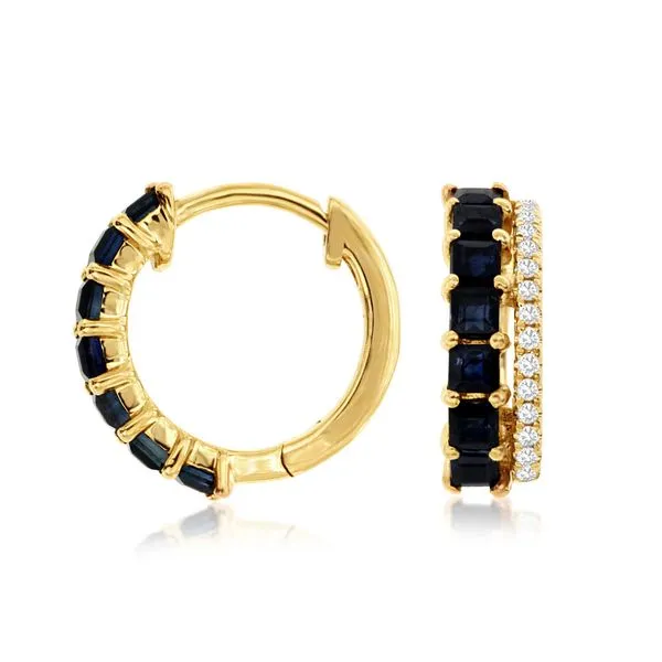 14K Yellow Gold Sapphire and Diamond Double Row Hoop Earrings Quality Gem LLC Bethel, CT