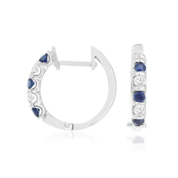14K White Gold Sapphire and Diamond Hoop Earrings Quality Gem LLC Bethel, CT