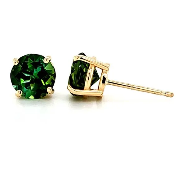 14K Yellow Gold Green Tourmaline Stud Earrings Image 2 Quality Gem LLC Bethel, CT