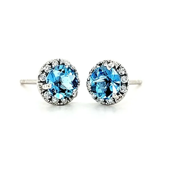 14K White Gold Aquamarine and Diamond Halo Stud Earrings Quality Gem LLC Bethel, CT