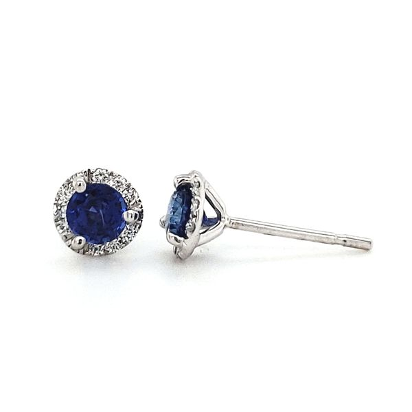 14K White Gold Ceylon Sapphire & Diamond Halo Stud Earrings Image 3 Quality Gem LLC Bethel, CT