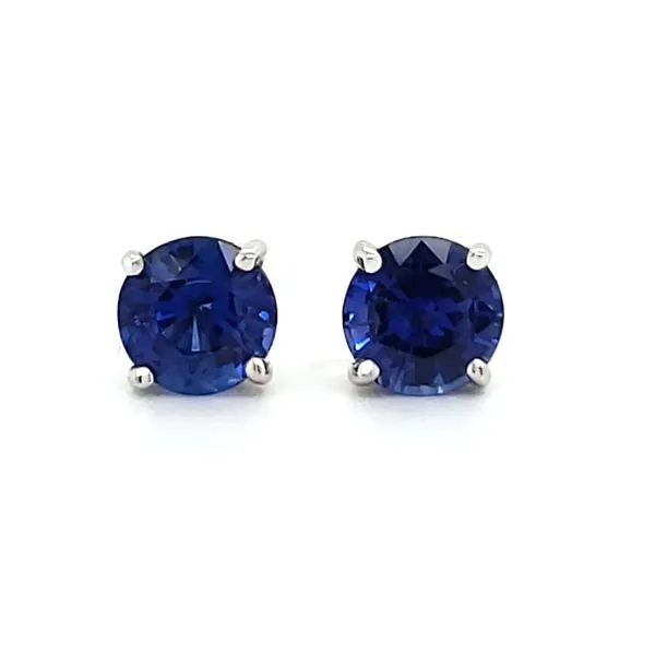 14K White Gold Ceylon Sapphire Stud Earrings Image 2 Quality Gem LLC Bethel, CT