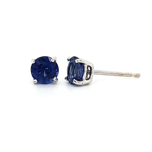 14K White Gold Ceylon Sapphire Stud Earrings Image 3 Quality Gem LLC Bethel, CT