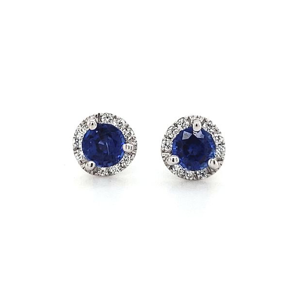 14K White Gold Ceylon Sapphire & Diamond Halo Stud Earrings Quality Gem LLC Bethel, CT
