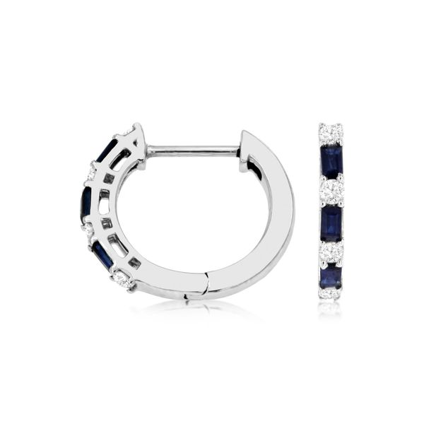 14K White Gold Sapphire and Diamond Huggie Hoop Earrings Quality Gem LLC Bethel, CT